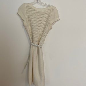 L’Agence cream, multi textured dress with metal belt from Intermix Chicago.